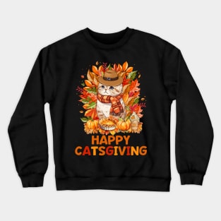 Happy Catsgiving Cute Thanksgiving Cat Wears Pilgrim Hat T-Shirt Crewneck Sweatshirt